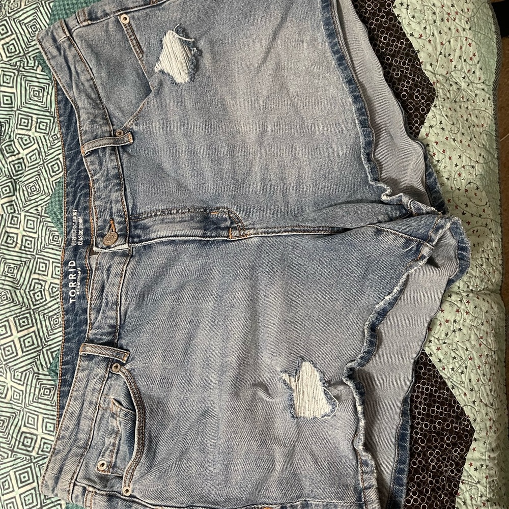 Torrid Light Blue Distressed Denim Shorts